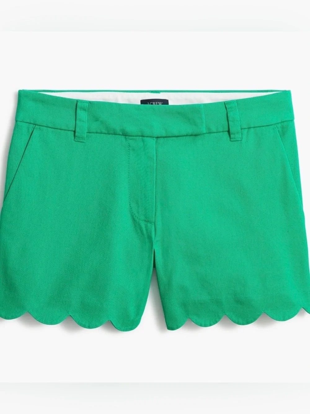 J. Crew Scalloped Hem Shorts Green Linen Blend Mid Rise Preppy Size 10